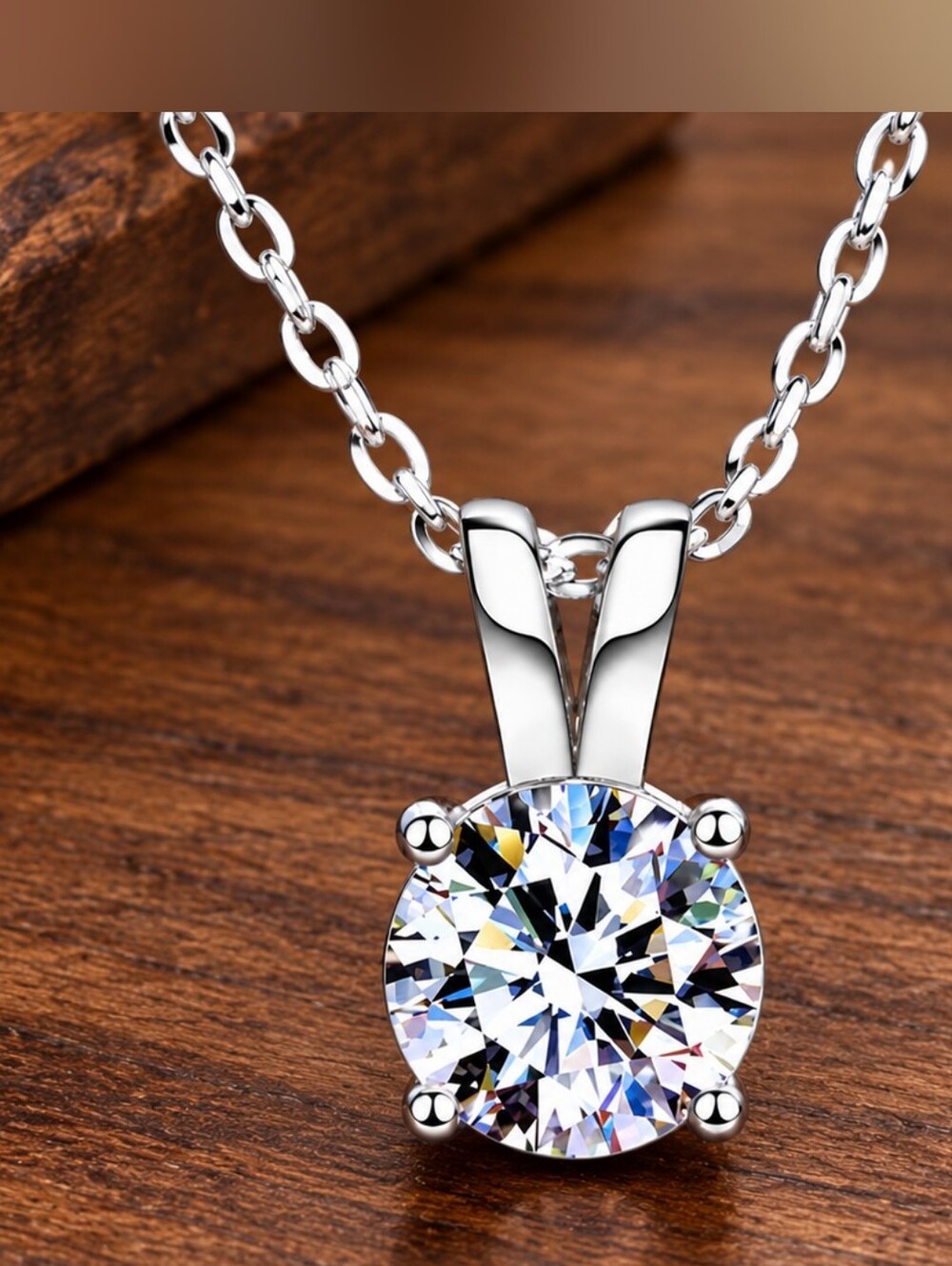 Sterling Silver Solitare Pendant With Chain